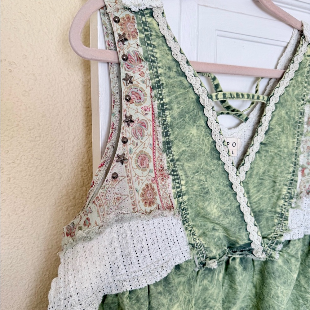 POL Green Boho Crochet-Trim Tank Top - Picture 4 of 8